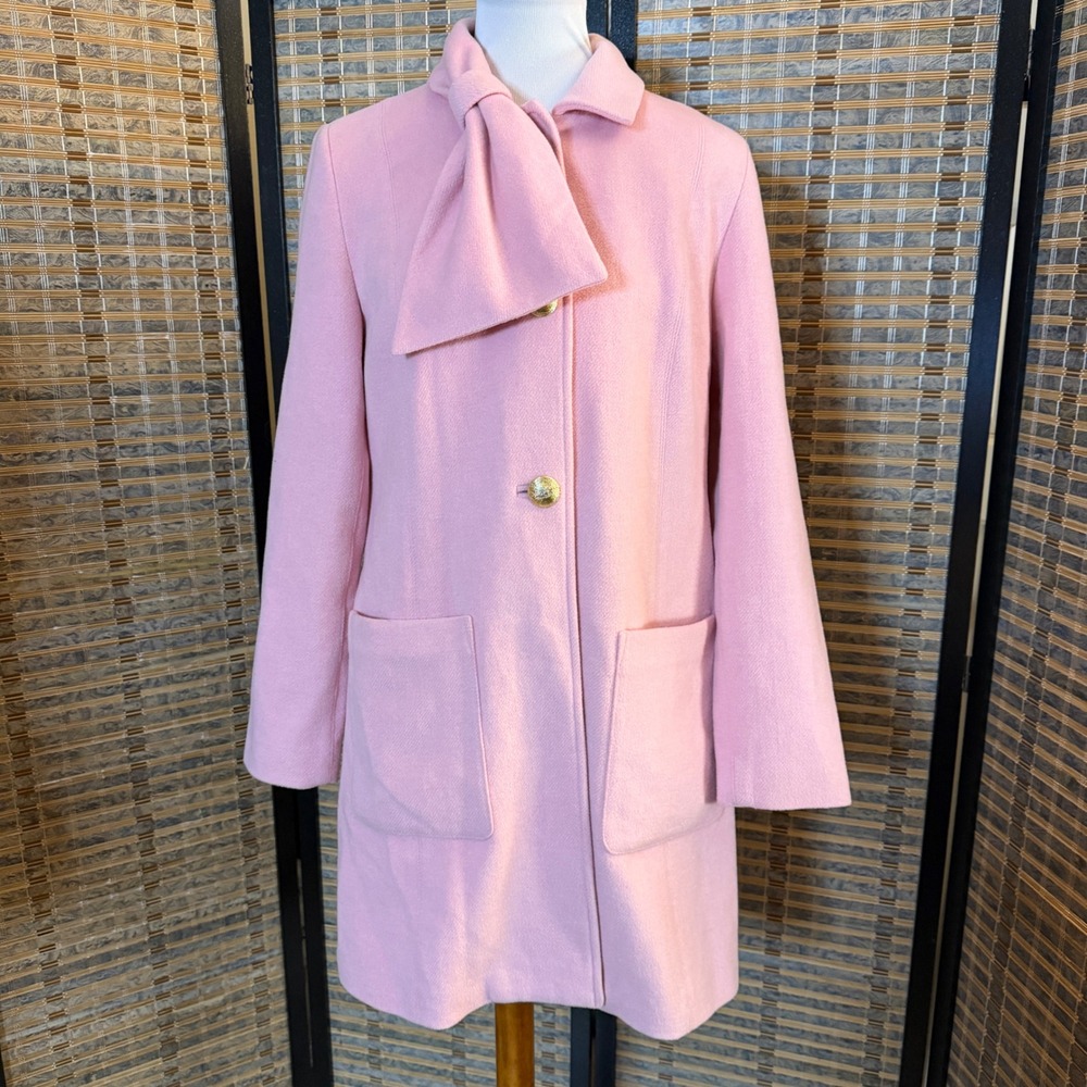 CAbi Tuscadero Coat Women 8 Pink Wool Blend Bow Collar Gold Buttons 905